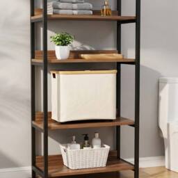 Nordara White 30L Toilet Basket with Lid & Bamboo Frame in Cream - thumbnail 5