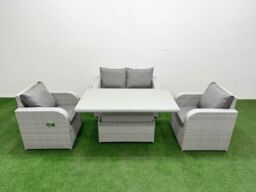 Fimous Light Grey PE Wicker Rattan Garden Furniture Set Sofa Set Reclining Chair Adjustable Lifting Dining or Coffee Table 4 Seater - thumbnail 2