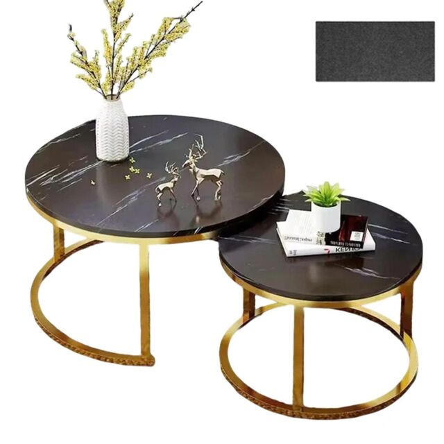 Hinsinc Black Coffee Tables Set of 2 Round Stacking Sofa Side Tables for Living Room - image 1