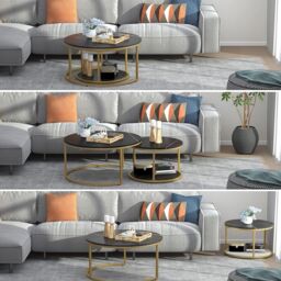 Hinsinc Black Coffee Tables Set of 2 Round Stacking Sofa Side Tables for Living Room - thumbnail 5