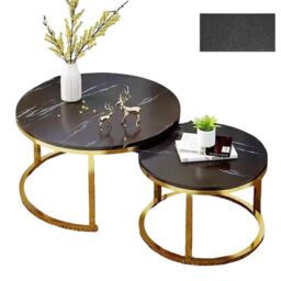 Hinsinc Black Coffee Tables Set of 2 Round Stacking Sofa Side Tables for Living Room