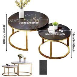 Hinsinc Black Coffee Tables Set of 2 Round Stacking Sofa Side Tables for Living Room - thumbnail 2