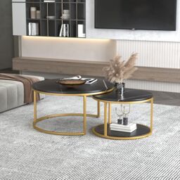 Hinsinc Black Coffee Tables Set of 2 Round Stacking Sofa Side Tables for Living Room - thumbnail 3