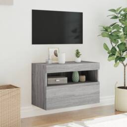 Berkfield Home TV Wall Cabinet with LED Lights Grey Sonoma 60x30x40 cm - Size: 60 x 30 x 40 cm - thumbnail 5