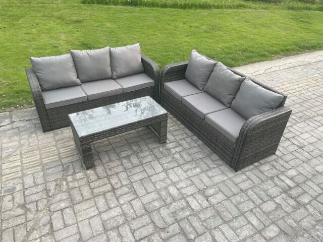 Fimous Patio Garden Furniture Sets Wicker Outdoor Rattan Furniture Sofa Sets with Rectangular Coffee Table in Dark Grey - image 1