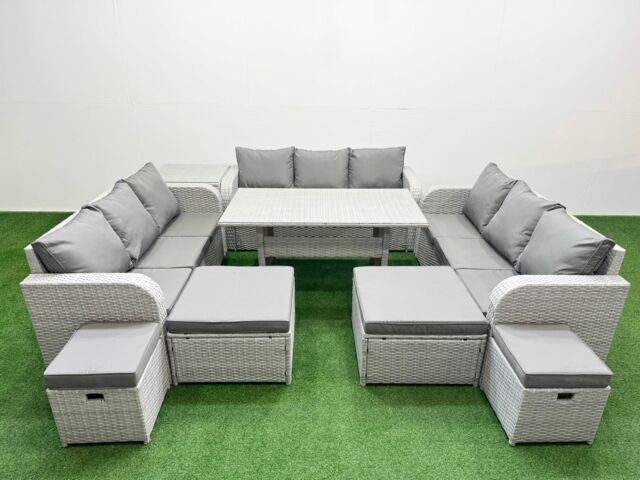 Fimous PE Rattan Lounge Sofa Set 10 Seater Outdoor Garden Furniture Sets in Light Grey - image 1