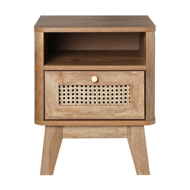 CALICOSY Bedside Table With 1 Drawer, Rattan Front & 1 Niche, 39 Cm Wide - P… in Light Brown - image 1