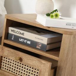 CALICOSY Bedside Table With 1 Drawer, Rattan Front & 1 Niche, 39 Cm Wide - P… in Light Brown - thumbnail 9