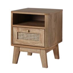 CALICOSY Bedside Table With 1 Drawer, Rattan Front & 1 Niche, 39 Cm Wide - P… in Light Brown - thumbnail 5