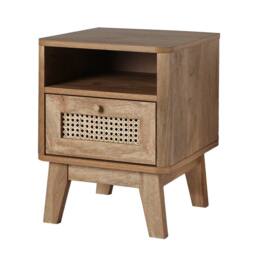 CALICOSY Bedside Table With 1 Drawer, Rattan Front & 1 Niche, 39 Cm Wide - P… in Light Brown - thumbnail 7