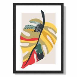 ARTZE Tropical Monstera Green & Red Minamilist Framed Print SIZE: A3 with Black Frame - Size: A4