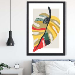 ARTZE Tropical Monstera Green & Red Minamilist Framed Print SIZE: A3 with Black Frame - Size: A4 - thumbnail 2