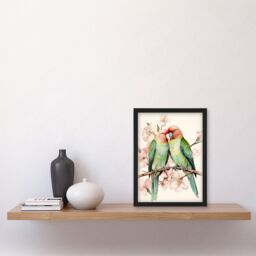 Artery8 Birds Of A Feather Love Birds Perched On A Cherry Bloom Artwork Framed Wall Art Print A4 in Black - thumbnail 4