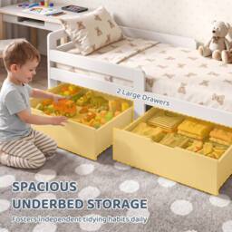 AIYAPLAY Wooden Kids Bed Frame with 2 Storage Drawers for Ages 4-14 in White - Size: 140 cm x 70 cm - thumbnail 4