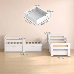 AIYAPLAY Wooden Kids Bed Frame with 2 Storage Drawers for Ages 4-14 in White - Size: 140 cm x 70 cm - thumbnail 3