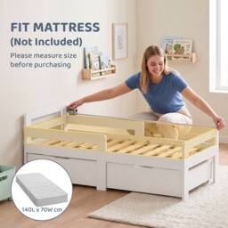 AIYAPLAY Wooden Kids Bed Frame with 2 Storage Drawers for Ages 4-14 in White - Size: 140 cm x 70 cm - thumbnail 6