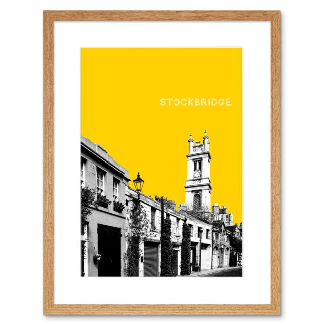 "Artery8 Wall Art Print Stockbridge Edinburgh Scotland Landmark Yellow Framed Art in Beige - Size: W7"" x H9""" - image 1