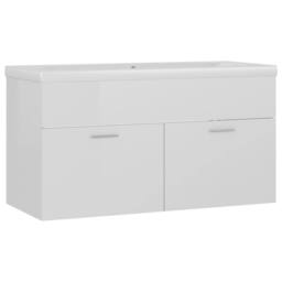 Berkfield Home Sink Cabinet with Built-in Basin High Gloss White Engineered Wood - thumbnail 1