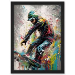 Artery8 Snowboarding Extreme Sport Athlete Paint Splat Artwork Framed Wall Art Print A4 in Black - thumbnail 1