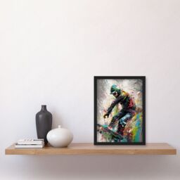 Artery8 Snowboarding Extreme Sport Athlete Paint Splat Artwork Framed Wall Art Print A4 in Black - thumbnail 2