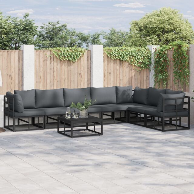 Berkfield Home Garden Sofa Set with Cushion with Pillow 7 pcs Black Aluminium - image 1