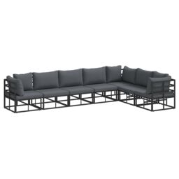 Berkfield Home Garden Sofa Set with Cushion with Pillow 7 pcs Black Aluminium - thumbnail 2