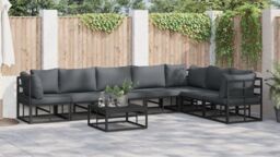 Berkfield Home Garden Sofa Set with Cushion with Pillow 7 pcs Black Aluminium - thumbnail 4