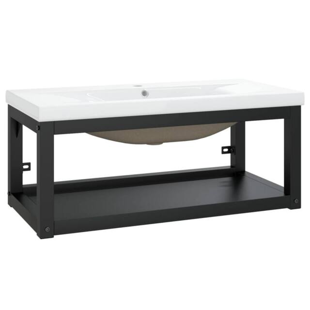 Berkfield Home Bathroom Washbasin Frame with Built-in Basin Black Iron - image 1