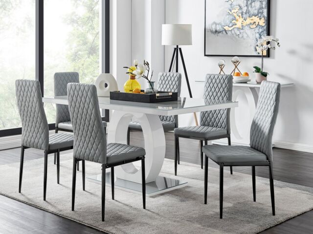 FurnitureboxUK Giovani 6-Seater Grey Glass Dining Table & 6 Milan Faux Leather Dining Chairs - image 1