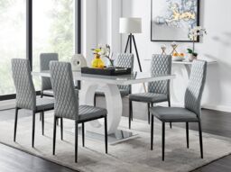 FurnitureboxUK Giovani 6-Seater Grey Glass Dining Table & 6 Milan Faux Leather Dining Chairs - thumbnail 1