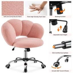 Kelvenix Boucle Desk Vanity Chair with Cloud-shaped Backrest in Pink - Size: 0.6m2 - thumbnail 4