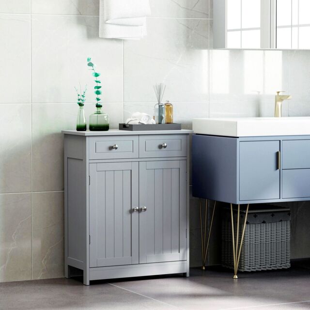 Kleankin Bathroom Floor Storage Cabinet w/ 2 Drawers Door Cupboard in Grey - image 1