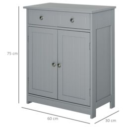 Kleankin Bathroom Floor Storage Cabinet w/ 2 Drawers Door Cupboard in Grey - thumbnail 3