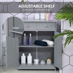 Kleankin Bathroom Floor Storage Cabinet w/ 2 Drawers Door Cupboard in Grey - thumbnail 6