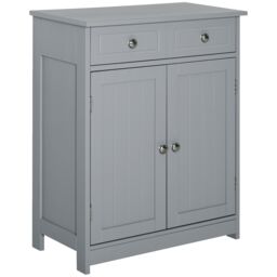 Kleankin Bathroom Floor Storage Cabinet w/ 2 Drawers Door Cupboard in Grey - thumbnail 2