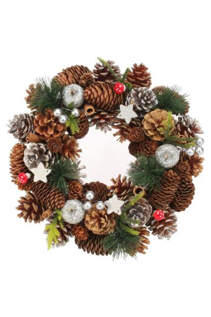 KDMD Woodland Wooden Silver Stars Fruit wreath 30cm in Brown - image 1