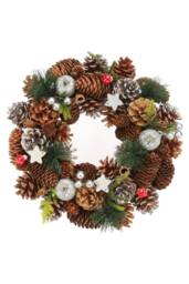 KDMD Woodland Wooden Silver Stars Fruit wreath 30cm in Brown - thumbnail 1