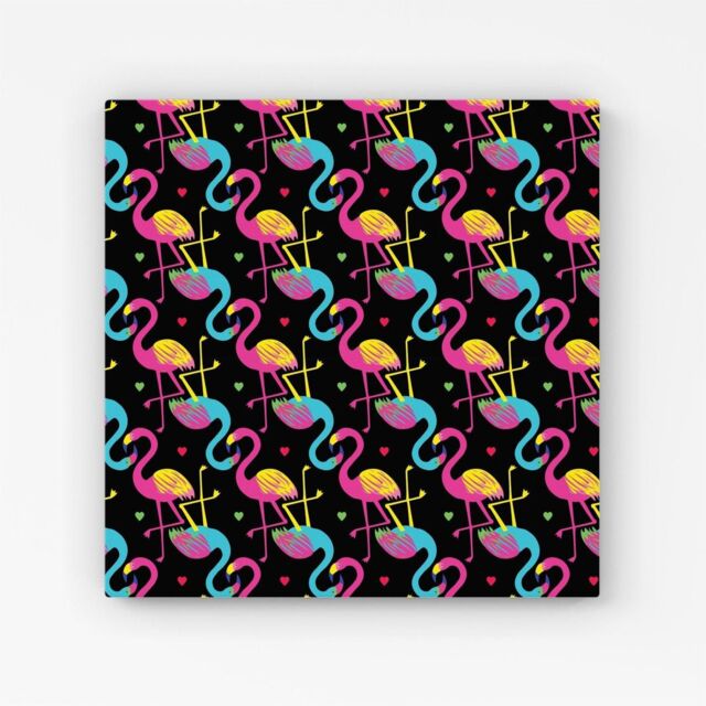 "Warren Reed - Designer Vivid Flamingo Pattern Canvas in Black - Size: W16"" x H16""" - image 1
