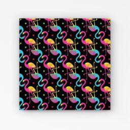 "Warren Reed - Designer Vivid Flamingo Pattern Canvas in Black - Size: W16"" x H16""" - thumbnail 1