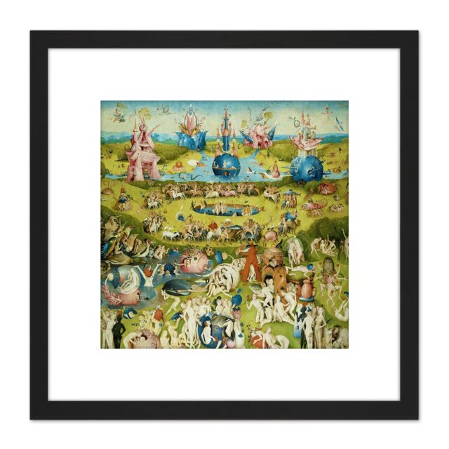 Artery8 Hieronymus Bosch Garden Earthly Delights Painting 8X8 Inch Square Wooden Framed Wall Art Print Picture with Mount in Black - image 1