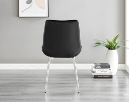 FurnitureboxUK Giovani Round 4 Seat 100cm White High Gloss Halo Base Grey Glass Top Dining Table 4 Soft Velvet Silver Leg Pesaro Chairs in Black - thumbnail 9