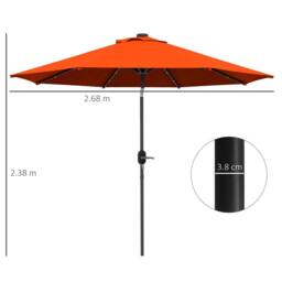 OUTSUNNY 2.7m Patio Garden Umbrella Outdoor Parasol with Tilt Crank & 24 LEDs Lights in Orange - thumbnail 3