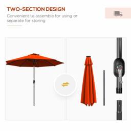 OUTSUNNY 2.7m Patio Garden Umbrella Outdoor Parasol with Tilt Crank & 24 LEDs Lights in Orange - thumbnail 8
