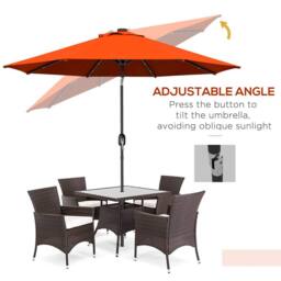OUTSUNNY 2.7m Patio Garden Umbrella Outdoor Parasol with Tilt Crank & 24 LEDs Lights in Orange - thumbnail 6