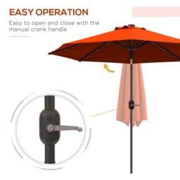 OUTSUNNY 2.7m Patio Garden Umbrella Outdoor Parasol with Tilt Crank & 24 LEDs Lights in Orange - thumbnail 7