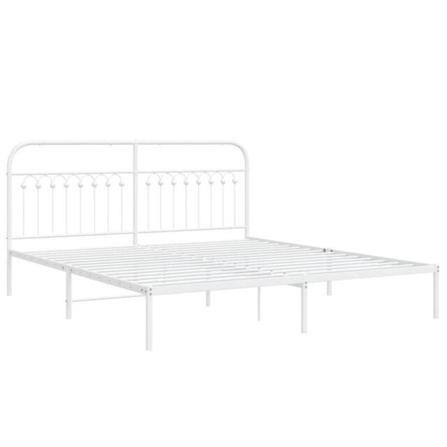 Berkfield Home Metal Bed Frame without Mattress with Headboard White 183x213cm - Size: 183x213 cm - image 1