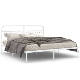 Berkfield Home Metal Bed Frame without Mattress with Headboard White 183x213cm - Size: 183x213 cm - thumbnail 3