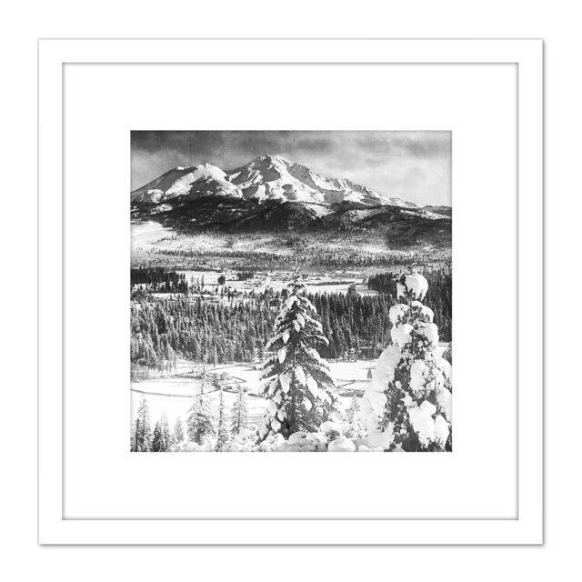 Artery8 CHS Sisson Town Mount Shasta Winter 1900 Photo 8X8 Inch Square Wooden Framed Wall Art Print Picture with Mount in White - image 1