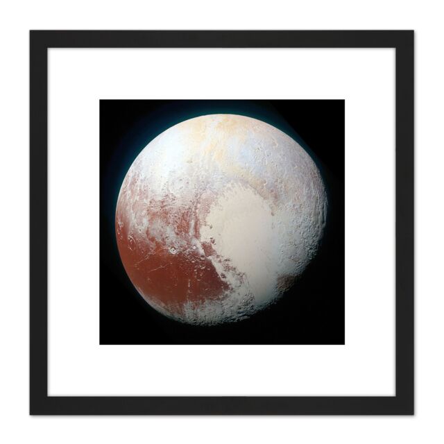 Artery8 Space NASA LORRI Dwarf Planet Pluto Enhanced Photo 8X8 Inch Square Wooden Framed Wall Art Print Picture with Mount in Black - image 1