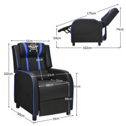 Gymax Gaming Chair Single Recliner Sofa With Footrest & Lumbar Cushion in Blue - thumbnail 5